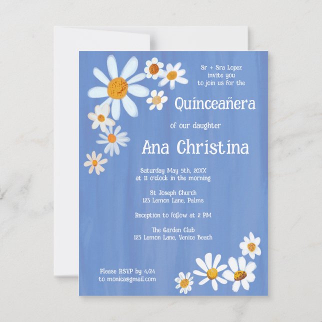 Invitation Quinceañera Daisy Bouquet peint à la main Photo pe (Dos)