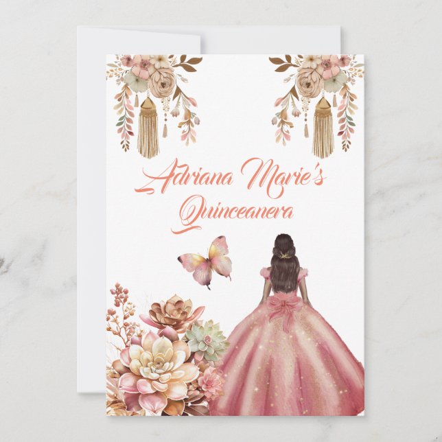 Invitation Quinceanera de Boho Rose (Devant)