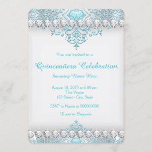 Invitation Quinceanera de diamant turquoise et argenté