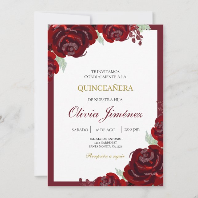 Invitation quinceañera de fleurs de Bourgogne (Devant)