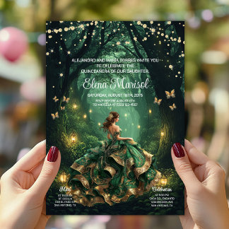 Invitation Quinceañera de la Forêt Enchantée Émeraude