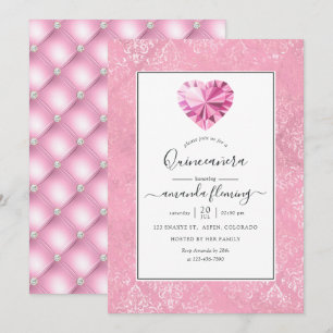 Invitation Quinceañera de pierre précieuse rose