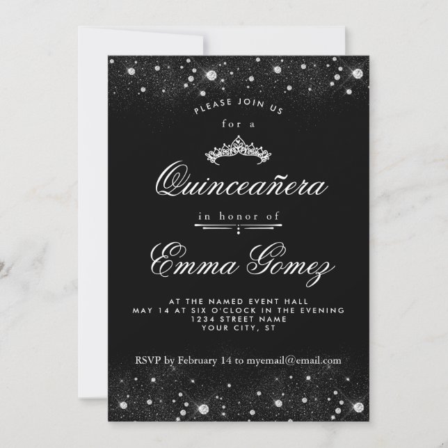 Invitation Quinceanera de poussière de diamant (Devant)