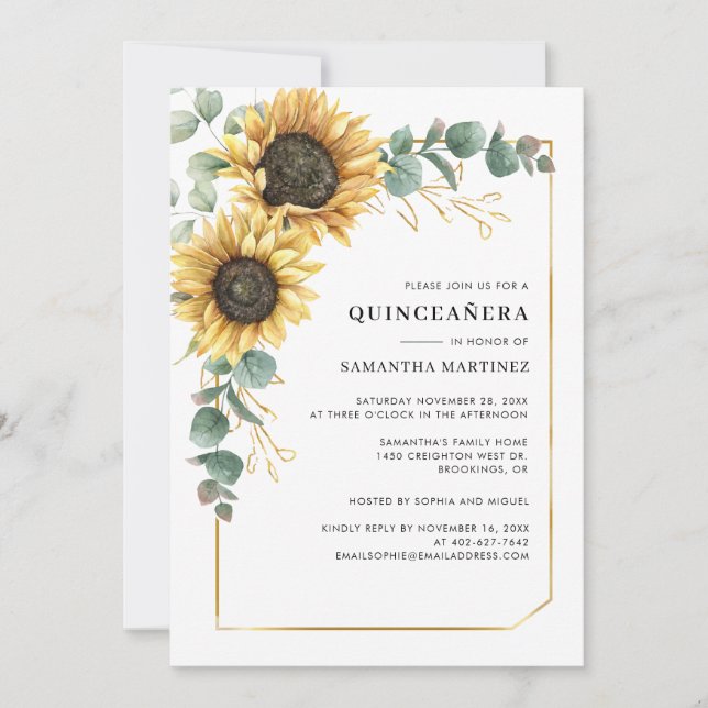 Invitation Quinceanera de tournesol floral 15e anniversaire (Devant)