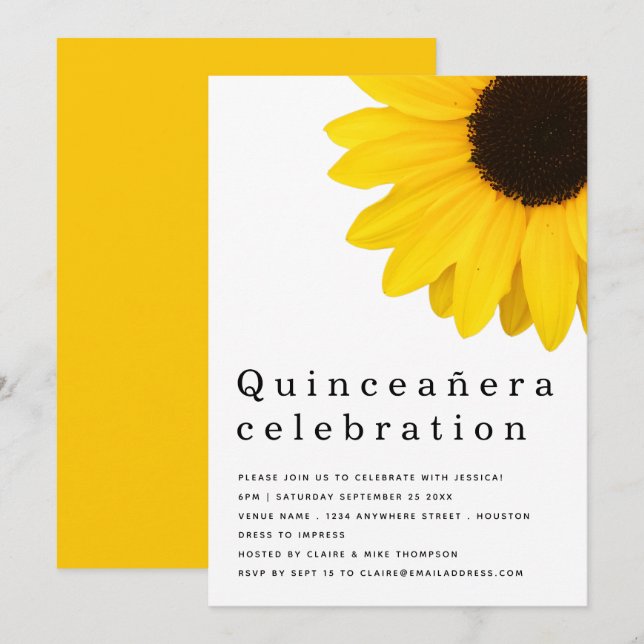 Invitation Quinceanera de tournesol jaune rustique 15e annive (Devant / Derrière)