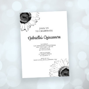 Invitation Quinceanera de tournesol noir et blanc