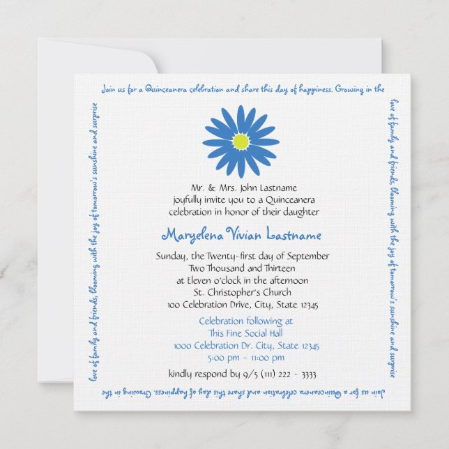 Invitation Quinceanera Délicieux Message de la marguerite Tex (Devant)
