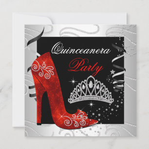 Invitation Quinceanera Diamant Rouge Noir et Blanc Soirée