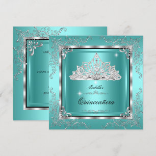 Invitation Quinceanera Diamant Turquoise Tiara 15e anniversai