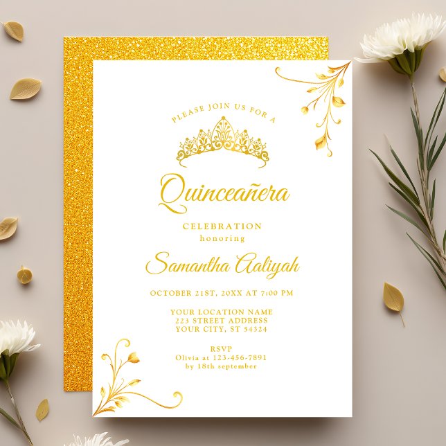 Invitation Quinceanera d'or moderne minimaliste (Créateur téléchargé)