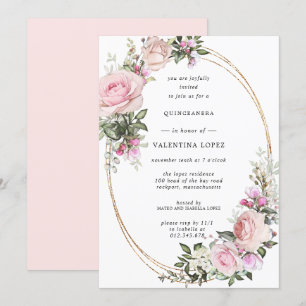 Invitation Quinceanera d'or rose rose pâle