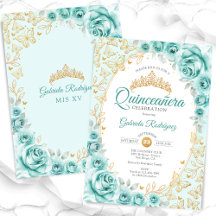 Quinceanera dorée turquoise