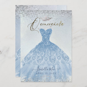 Invitation Quinceanera Dusty Blue+Silver Parties scintillant