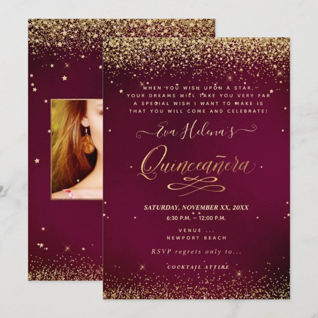 Invitation Quinceañera, Écrit dans l'étoile, do-it-yourself S (Devant / Derrière)