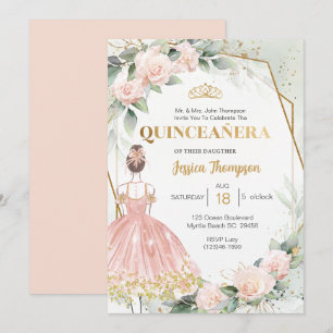 Invitation Quinceañera Elegant Blush Rose or Floral