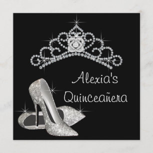 Invitation Quinceanera élégante en noir et blanc
