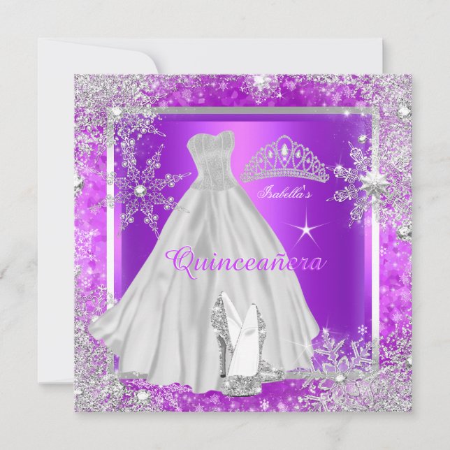 Invitation Quinceanera Elite Élégante Violet fête d'anniversa (Devant)