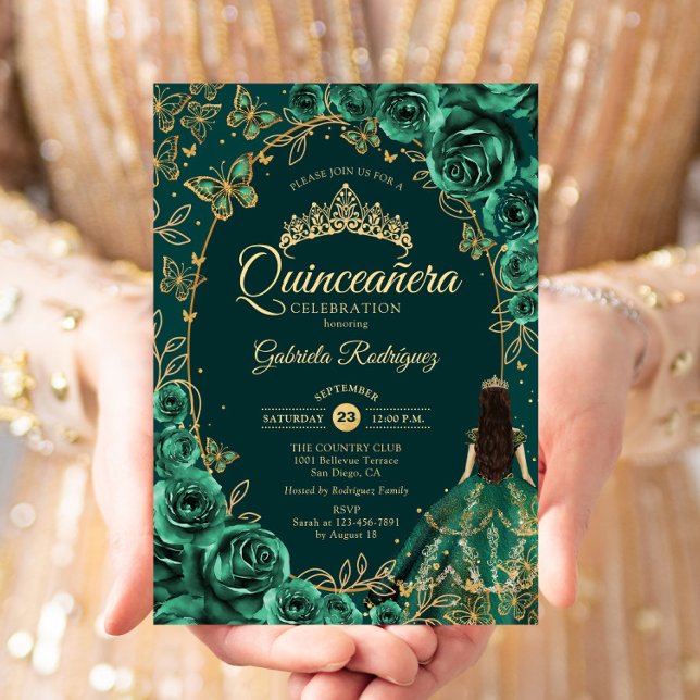 Invitation Quinceanera Emerald Gold Green (Créateur téléchargé)