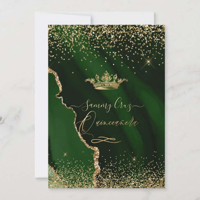 Invitation Quinceanera Emerald Green Agate Faux Gold Dust Inv (Devant)