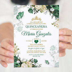 Invitation Quinceañera Emerald Green Papillon mexicain