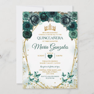 Invitation Quinceañera Emerald Green Papillon mexicain