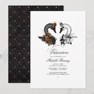 Invitation Quinceañera en cygne noir et blanc