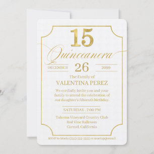 Invitation Quinceanera en langue anglaise or avec photo