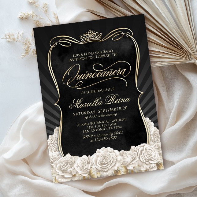 Invitation Quinceañera en or noir blanc (Créateur téléchargé)