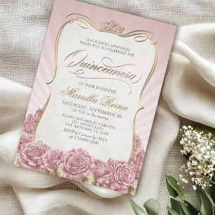 Invitation Quinceañera en or rose