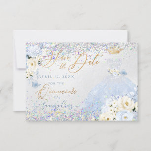 Invitation Quinceanera Enregistrer la date Confetti holograph