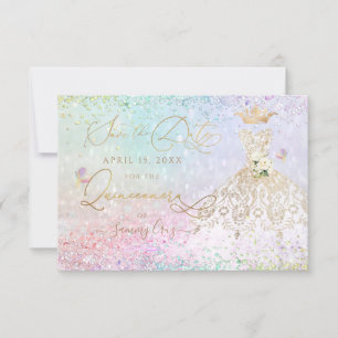 Invitation Quinceanera Enregistrer la date Robe blanche or