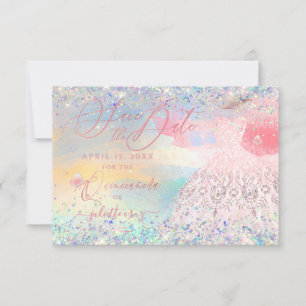 Invitation Quinceanera Enregistrer la date Robe rose pâle