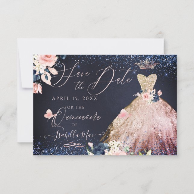Invitation Quinceanera Enregistrer la date Rose Gold Ombre Go (Devant)