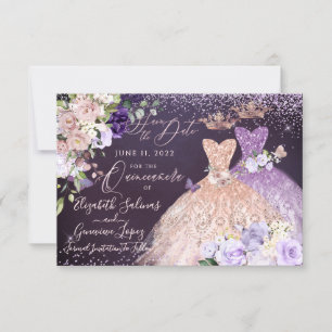 Invitation Quinceanera Enregistrer la date Rose or Dusty viol