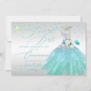 Invitation Quinceanera Enregistrer la date Turquoise Argent