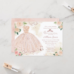 Invitation Quinceañera Espagnol Rose Pâle Or Rose