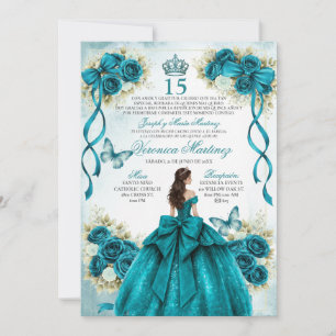 Invitation Quinceañera Espagnole Aqua Turquoise 15 Ans Prince