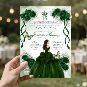 Invitation Quinceañera espagnole Émeraude Verte Princesse 15 