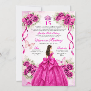 Invitation Quinceañera espagnole Fuchsia Magenta 15 Ans Flora