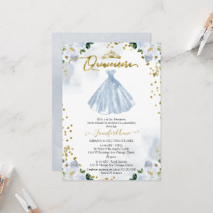 Invitation Quinceañera Espagnole Robe Fleurie Bleu