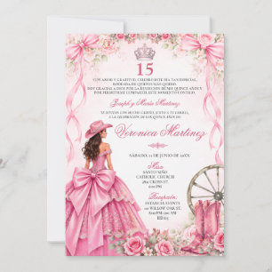 Invitation Quinceañera espagnole Rose Fleur Princesse 15 Ans