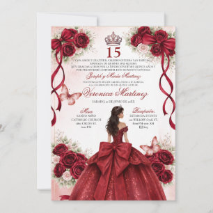 Invitation Quinceañera Espagnole Rouge Bourgogne 15 Ans Princ