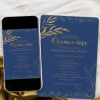 Quinceanera et Masse Royal Blue et Gold Leaf