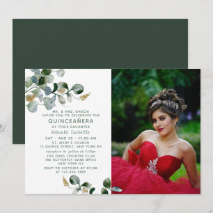 Invitation Quinceañera Eucalyptus Green Photo florale