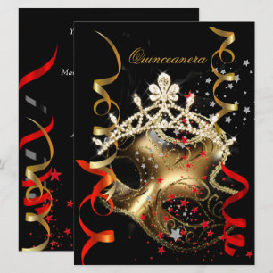 Invitation Quinceanera Fête d'anniversaire 15 ans Masque Roug