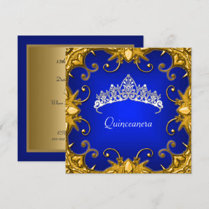 Invitation Quinceanera fête d'anniversaire Bjue Gold White Ti