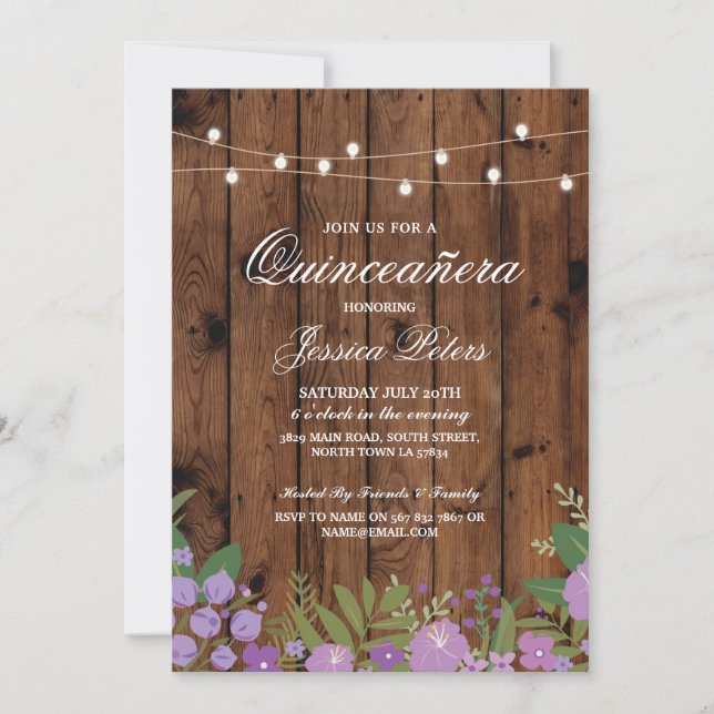 Invitation Quinceanera fête d'anniversaire Floral Wood Invita (Devant)