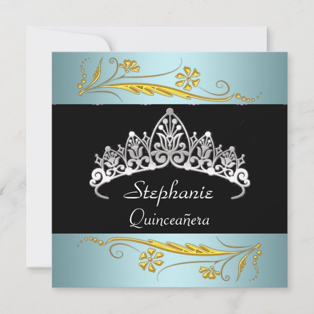 Invitation Quinceañera fête d'anniversaire Gold Bijoux turquo (Devant)