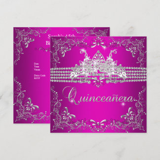Invitation Quinceanera fête d'anniversaire Hot rose Silver Ti