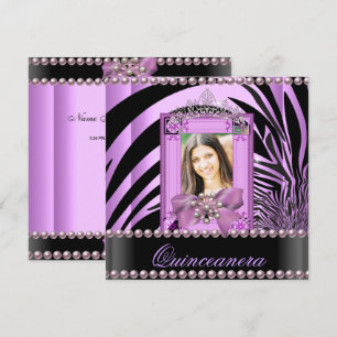 Invitation Quinceanera fête d'anniversaire Zebra Lilac Pearl